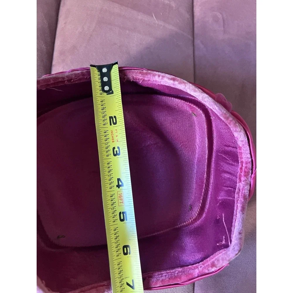 Vintage Magenta Pink Velvet Pillbox Hat Braided Satin Trim Retro Mid Century - Picture 5 of 6